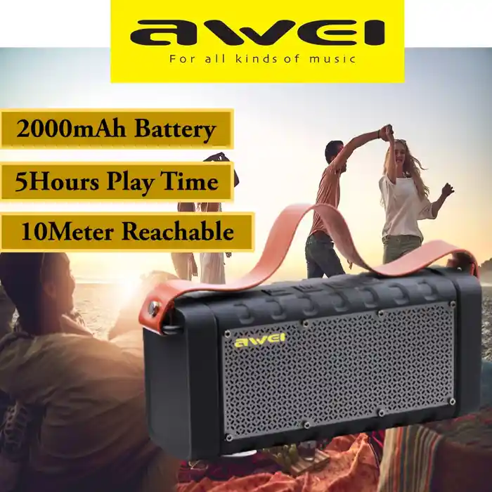 Awei Y668 Bluetooth Speaker Bass Stereo Sound Indoor/Outdoor Portable Wireless Speaker Power Bank 2200mAh Superior Sound Quality Long-lasting Battery Life